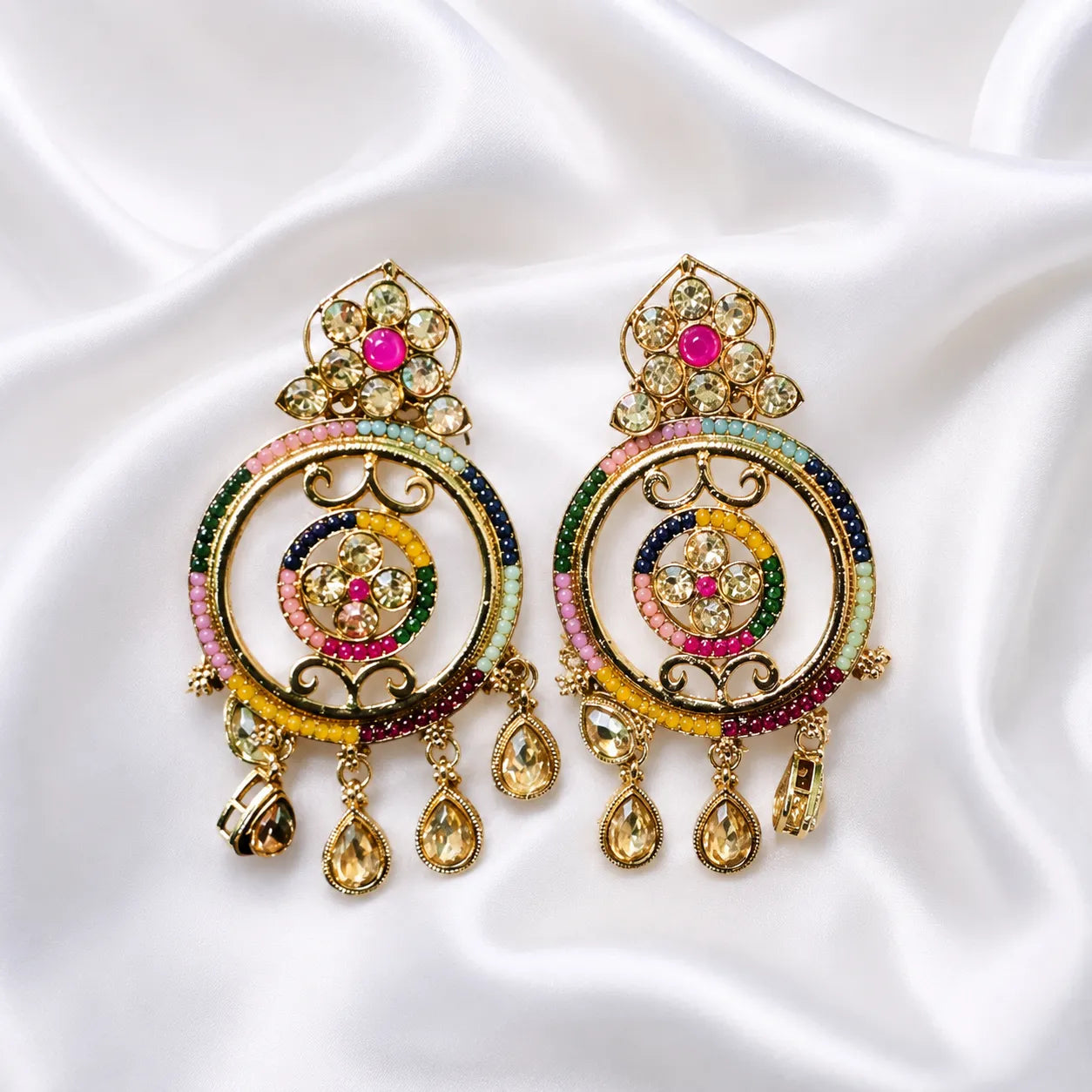 Multicolor Floral Chandbali Statement Earring