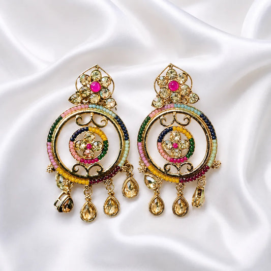 Multicolor Floral Chandbali Statement Earring