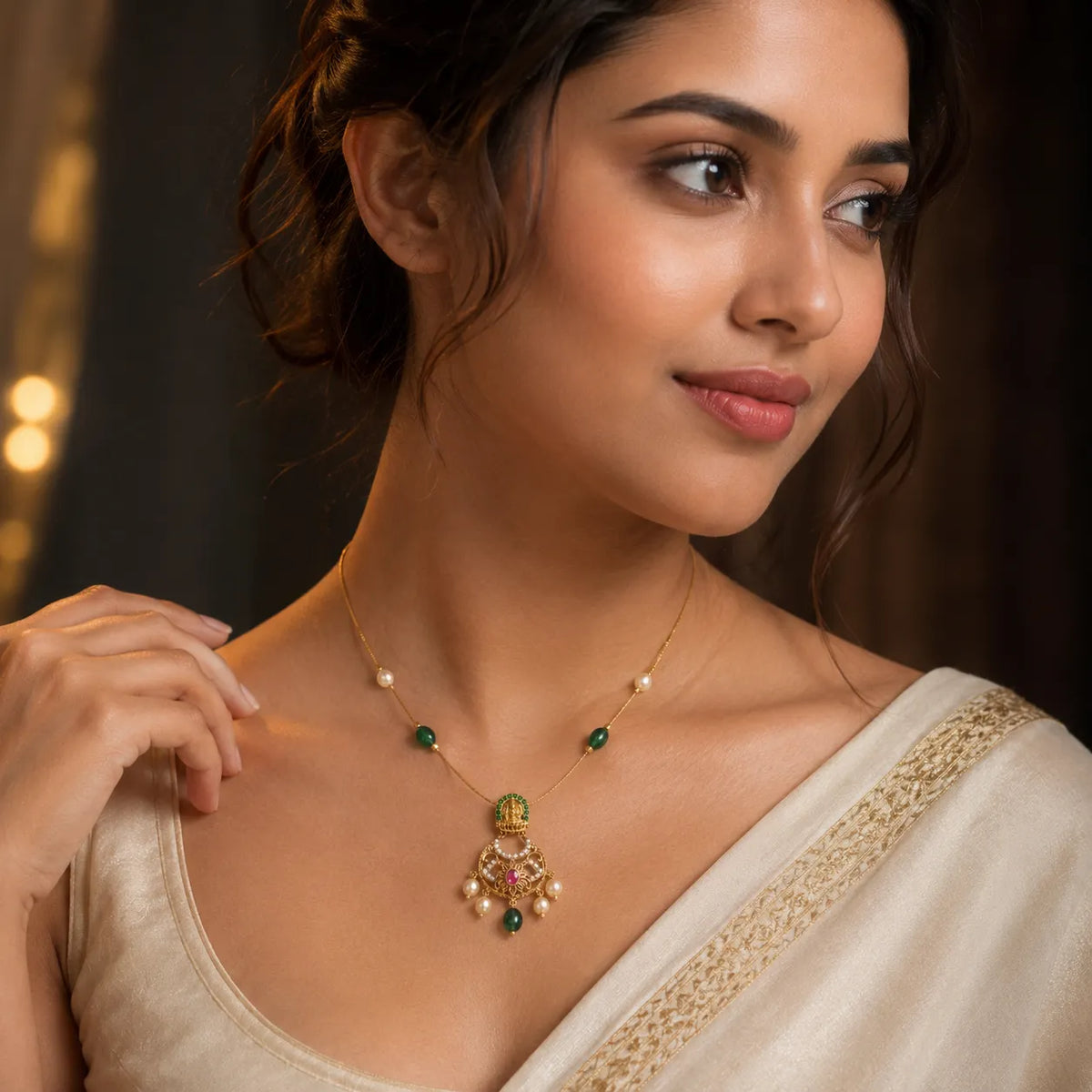 Elegant Gold-Plated Lakshmi Pendant Invisible Chain
