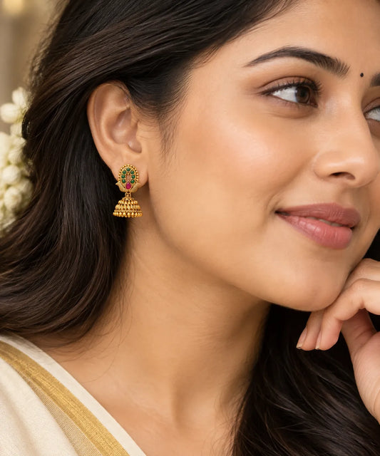 Emerald Ruby Antique Golden Jhumka