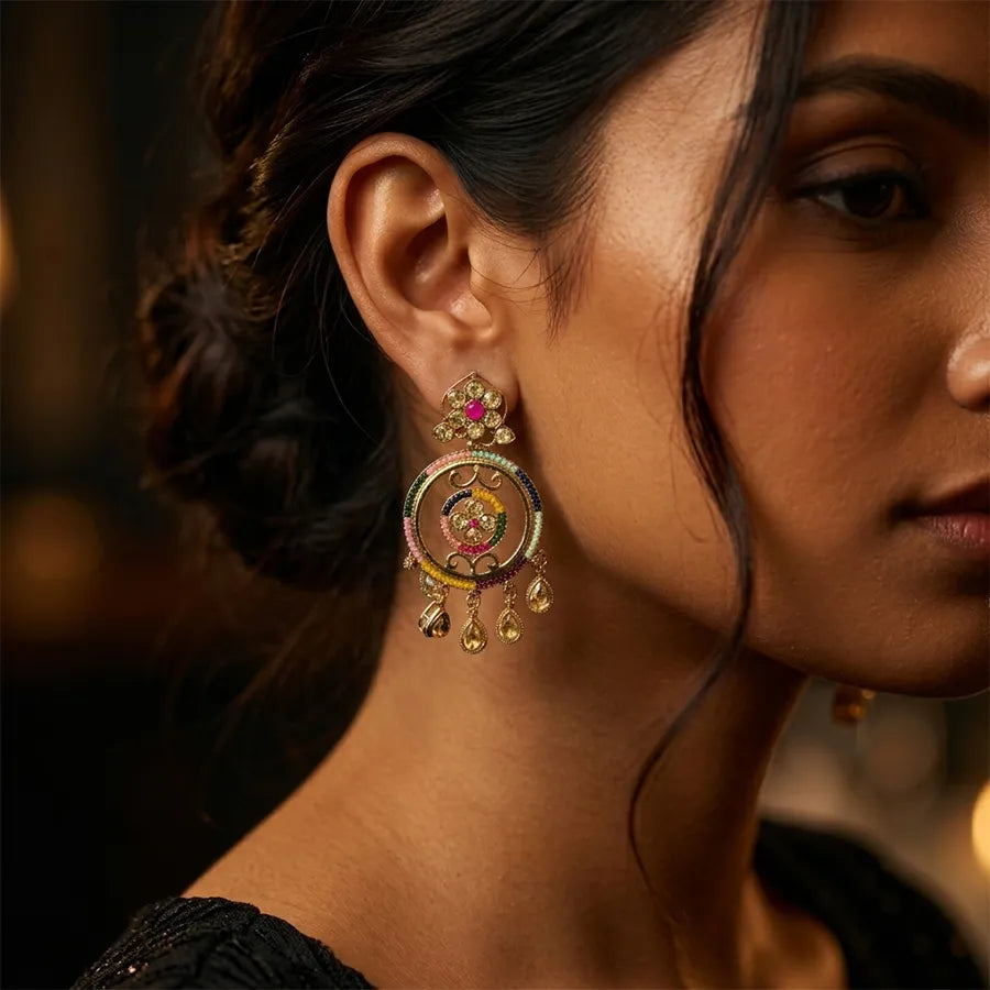 Multicolor Floral Chandbali Statement Earring