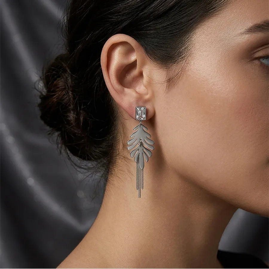 Leaf Tassel Crystal Earring