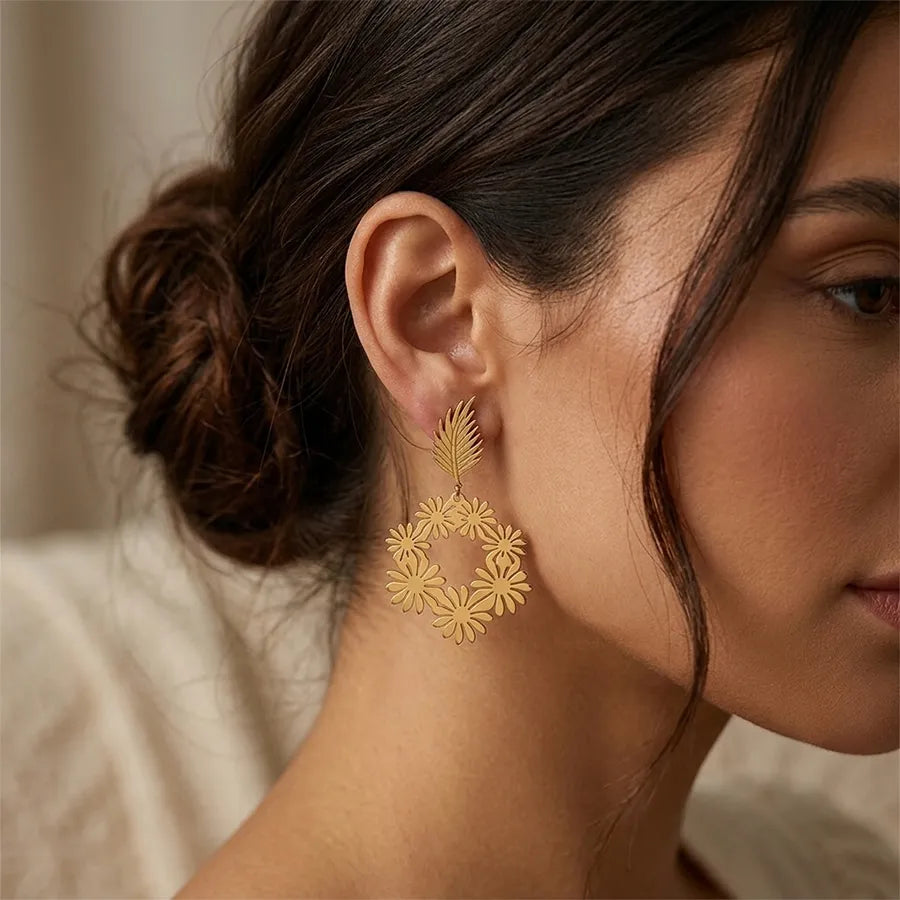 Golden Floral Hollow Statement Earring