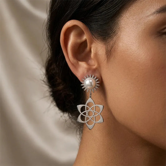 Pearl Sun & Geometric Star Earring