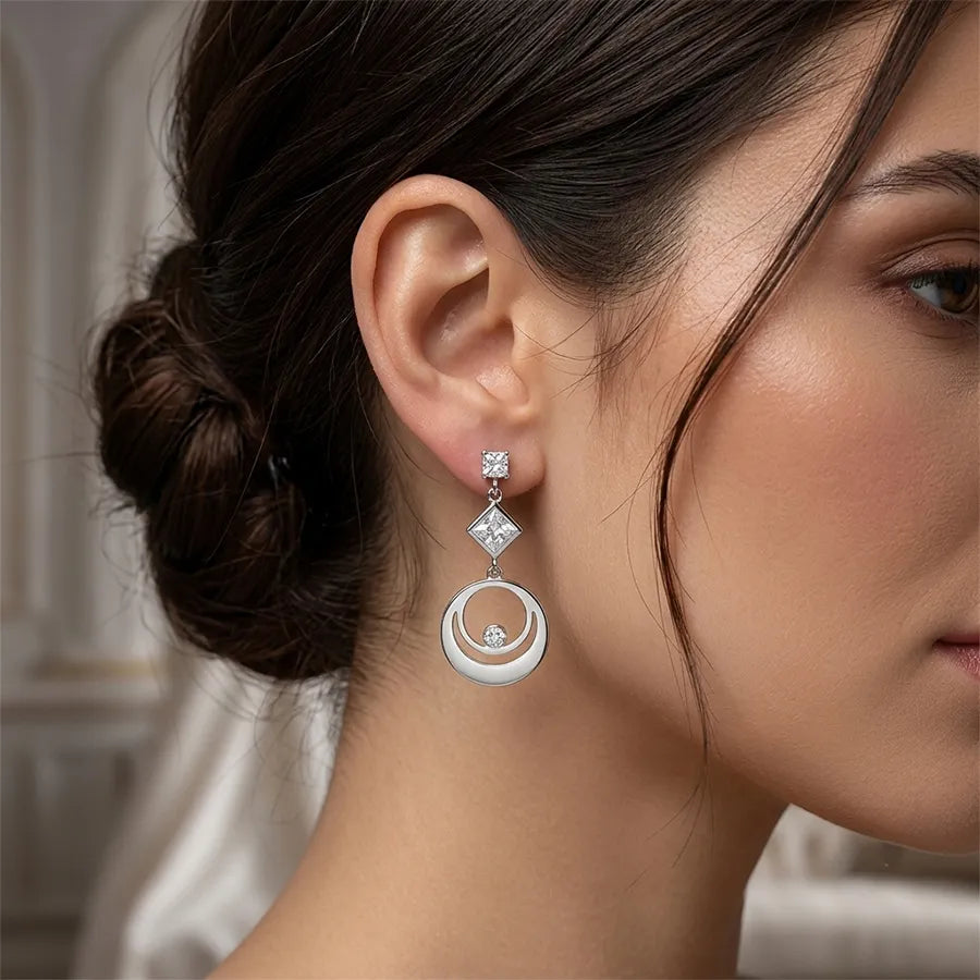 Modern Halo Crystal Drop Earring