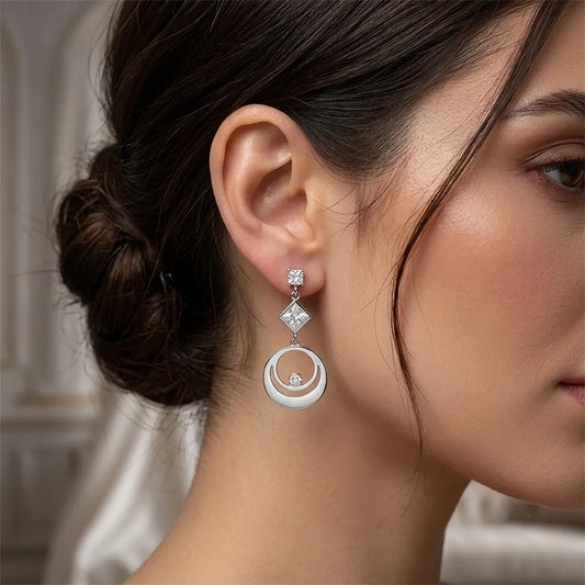 Modern Halo Crystal Drop Earring