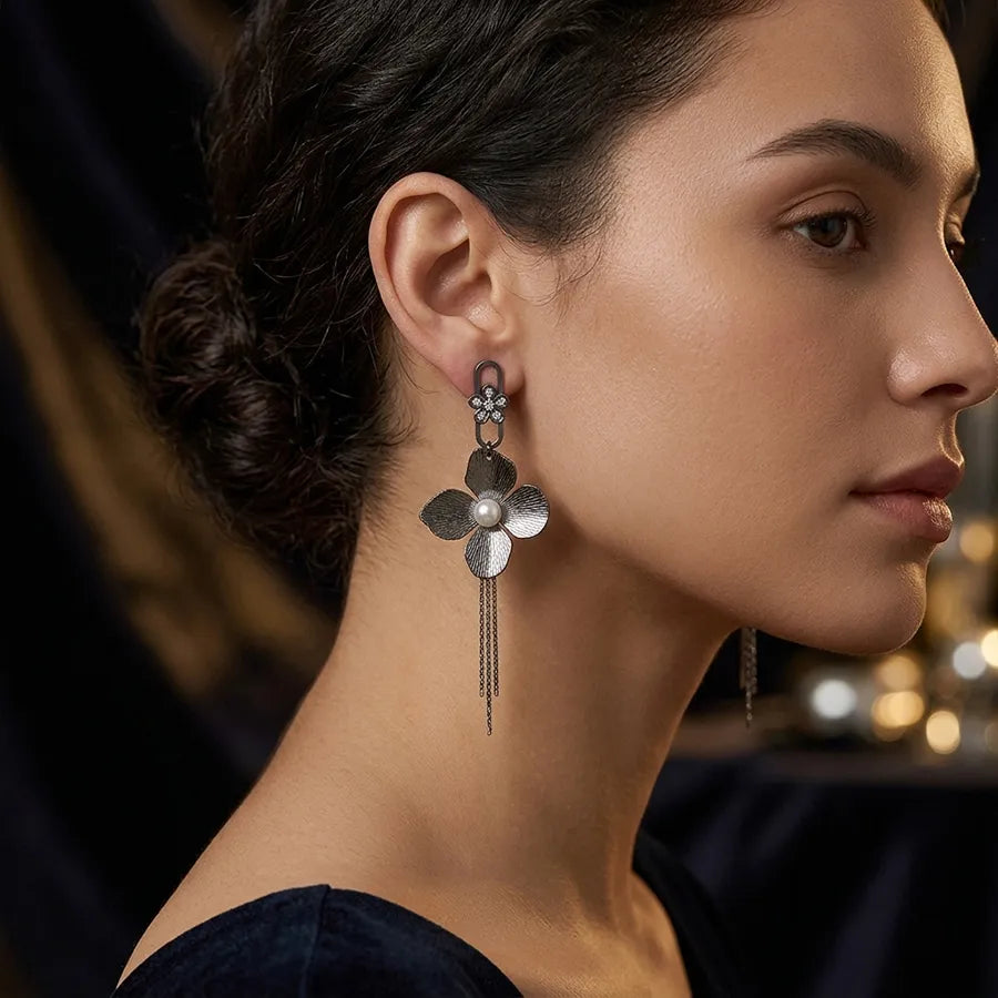 Floral Pearl Statement Tassel Earring