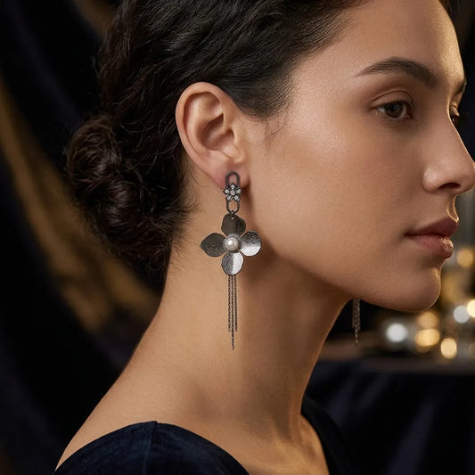 Floral Pearl Statement Tassel Earring