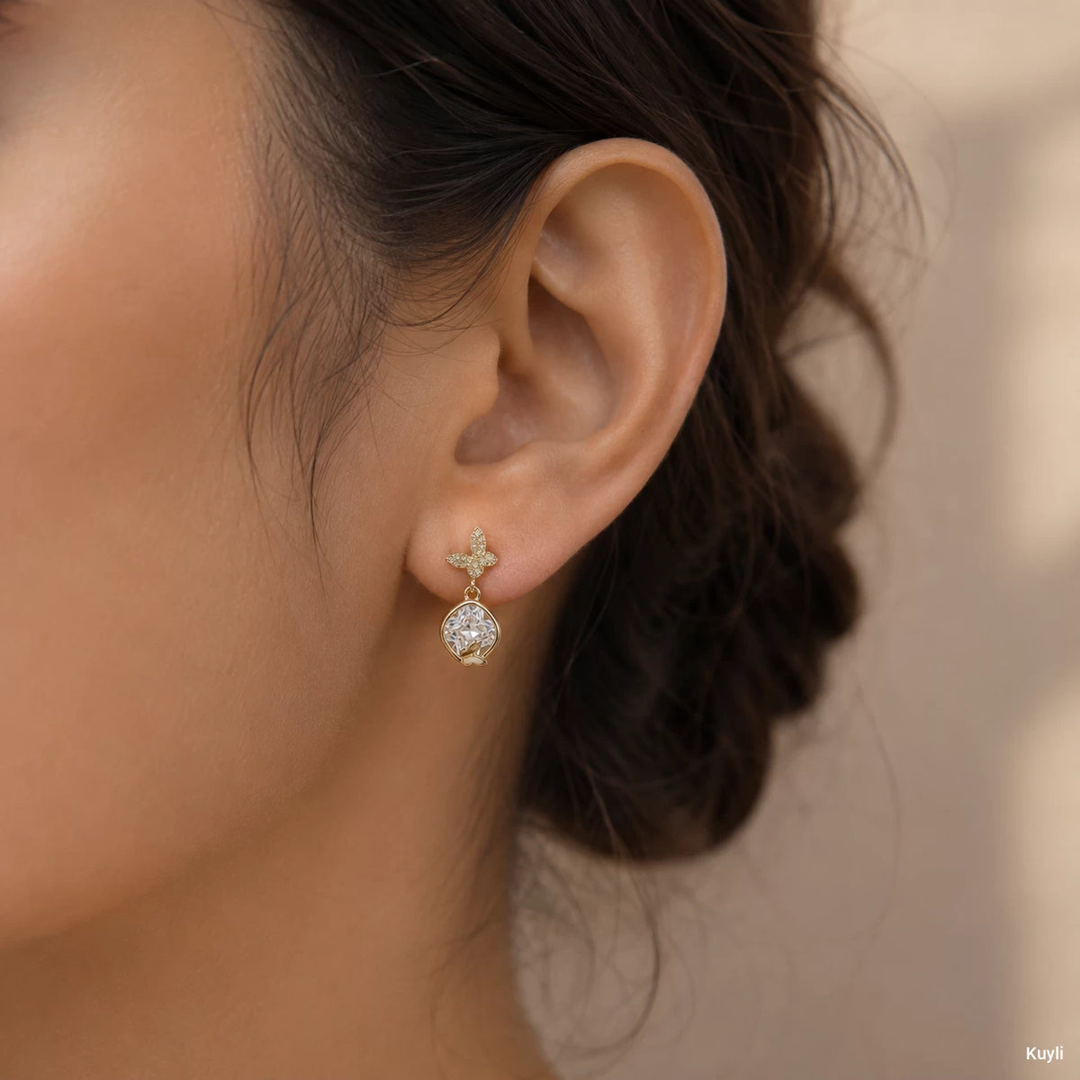 Butterfly Halo Crystal Drop Stud