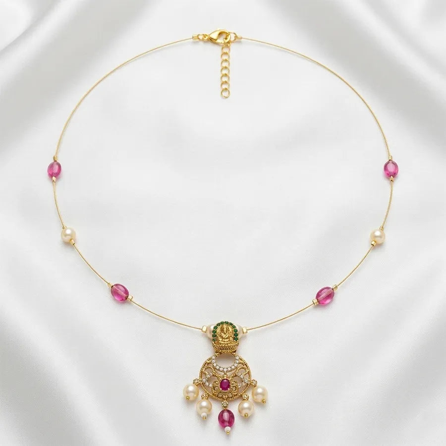 Elegant Gold-Plated Lakshmi Pendant Invisible Chain