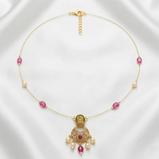 Elegant Gold-Plated Lakshmi Pendant Invisible Chain