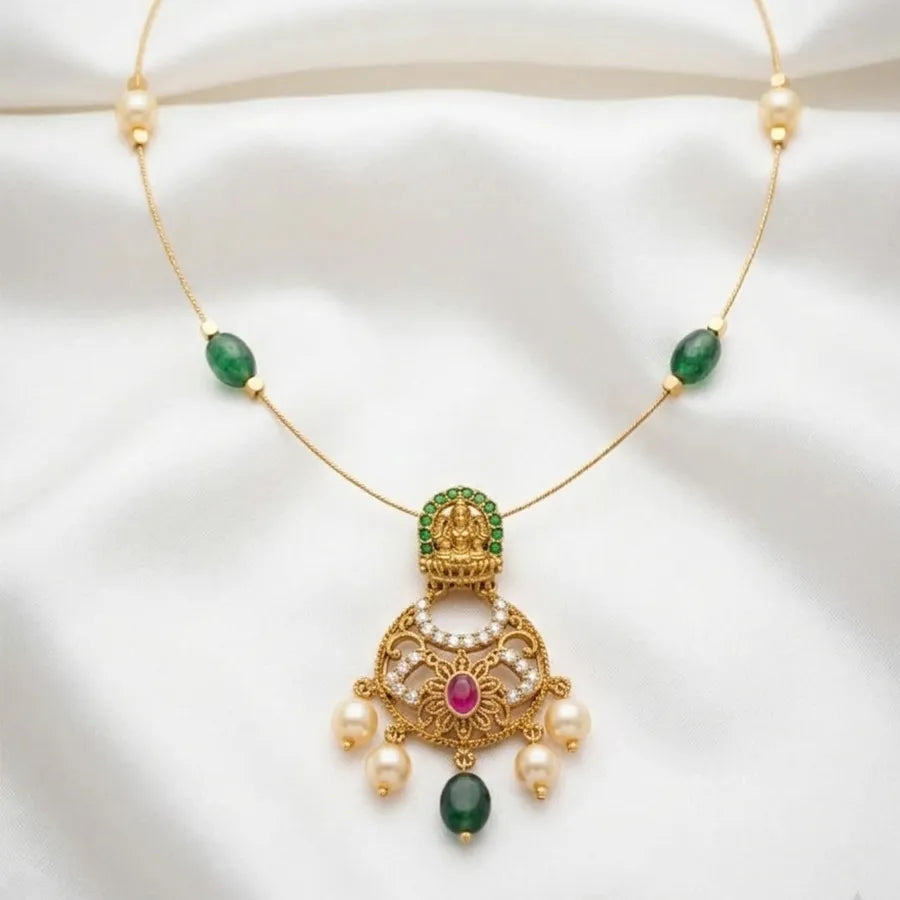 Elegant Gold-Plated Lakshmi Pendant Invisible Chain