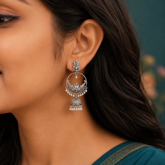 Vrinda Antique Oxidized Jhumka Hoop