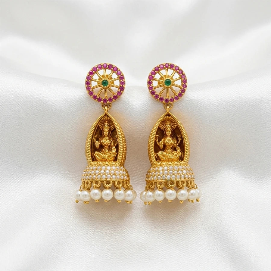 Kerala Style Antique Gold-Finish Lakshmi Jhumka