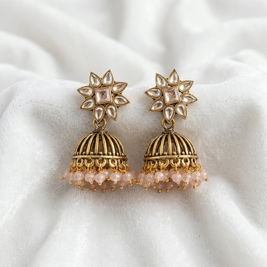 Kundan Jhumka with Bead Drops