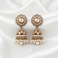 Antique Gold-Finish Floral Crystal Pearl Jhumka