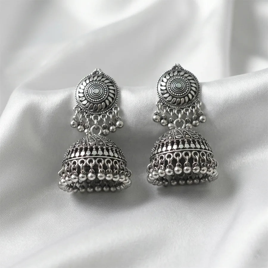 Traditional Oxidized Silver Dome Jhumka