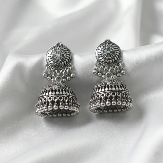 Traditional Oxidized Silver Dome Jhumka