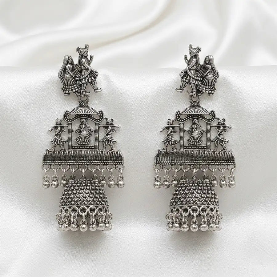 Radha Krishna Antique Silver Jhumka