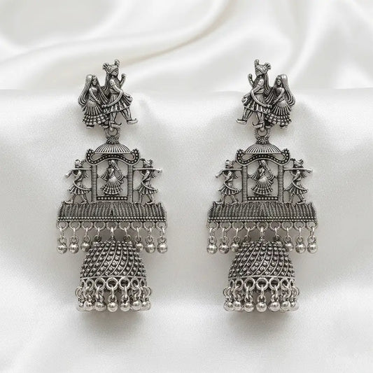 Radha Krishna Antique Silver Jhumka