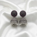 Oxidized Silver Multicolor Stone Jhumka with Pearl Drops