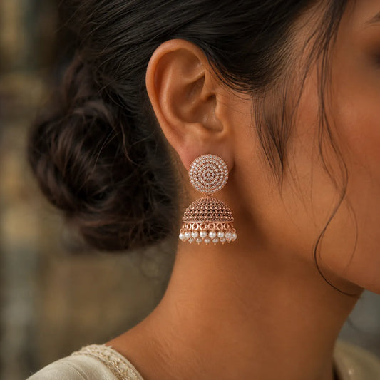 Rose Gold Pearl Drop Jhumka