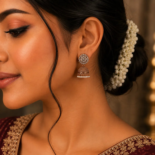 Antique Gold-Tone Floral Jhumka