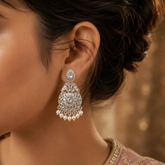 Royal Teardrop Pearl Tassel Chandbali