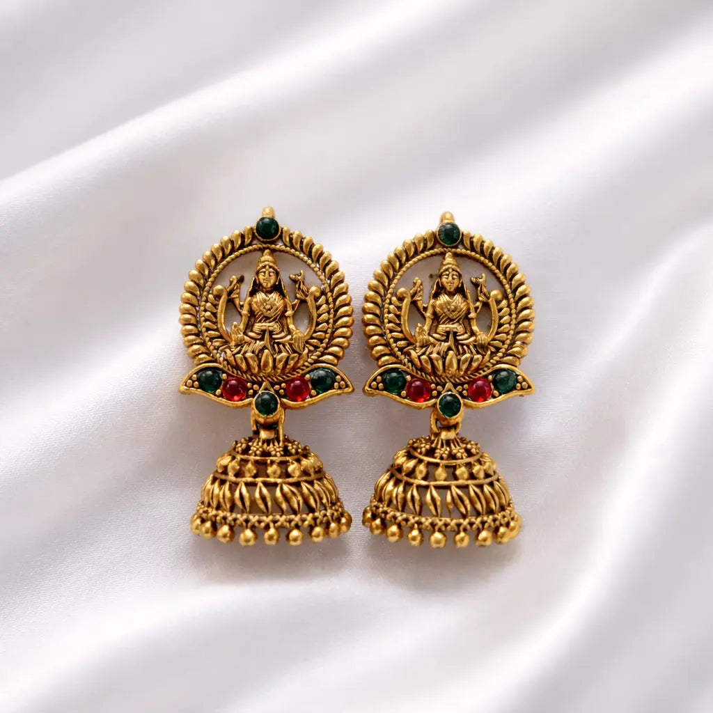 Divine Lakshmi Antique Golden Jhumka