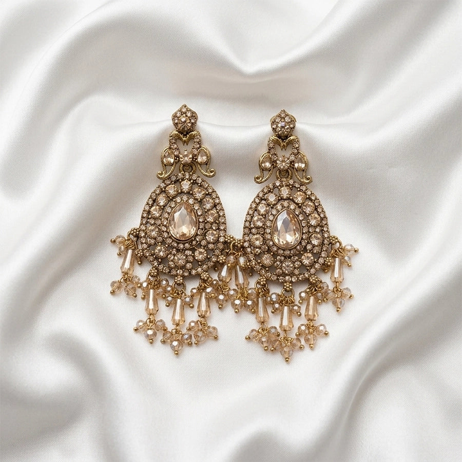Vintage Champagne Crystal Chandbali
