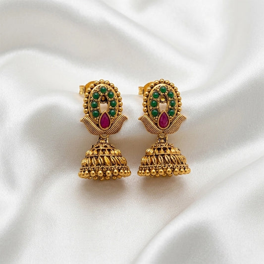 Emerald Ruby Antique Golden Jhumka
