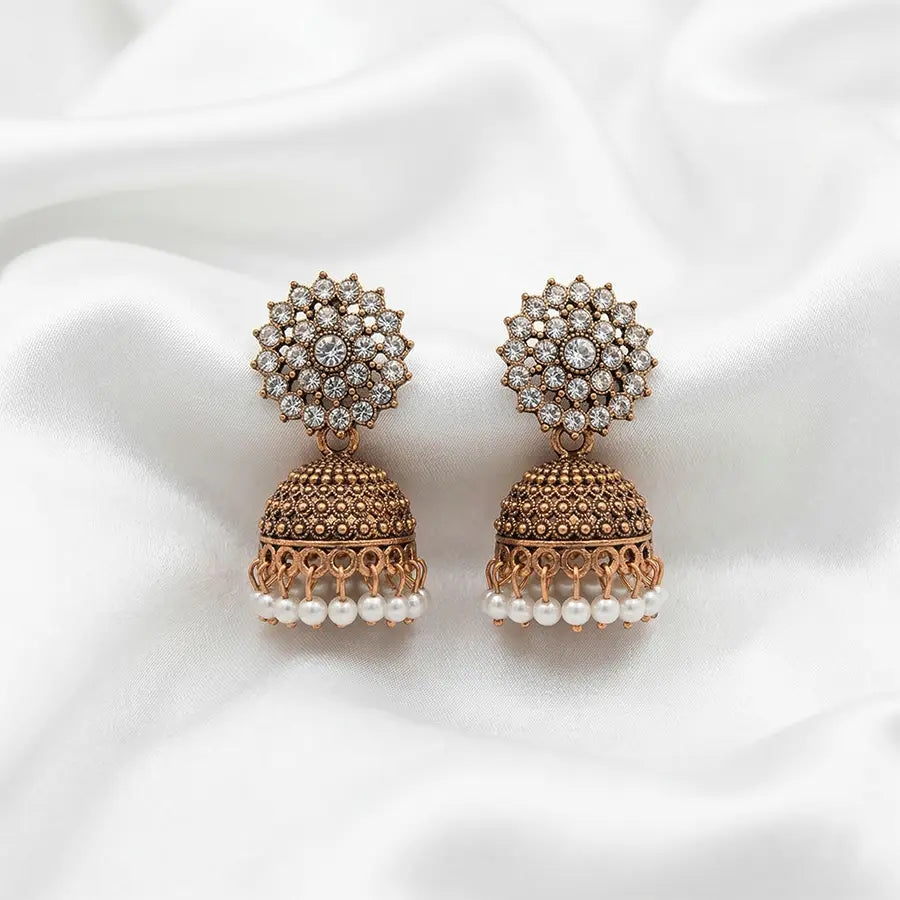 Antique Gold-Tone Floral Jhumka