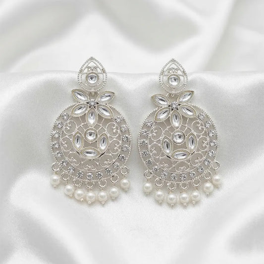 Floral Crystal Filigree Pearl Drop Statement Earring