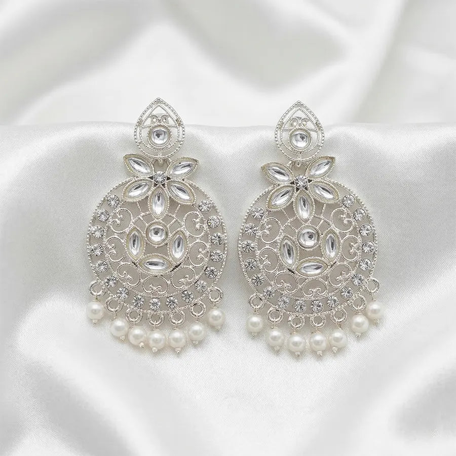 Floral Crystal Filigree Pearl Drop Statement Earring