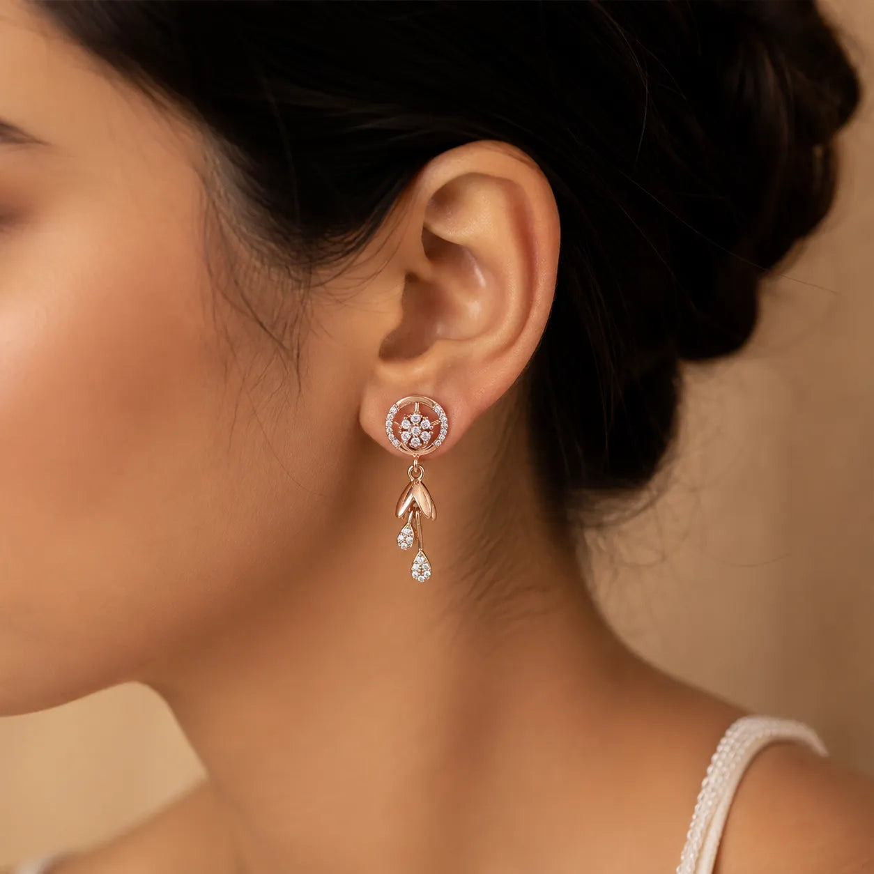 Rose Gold Floral Crystal Jhumka