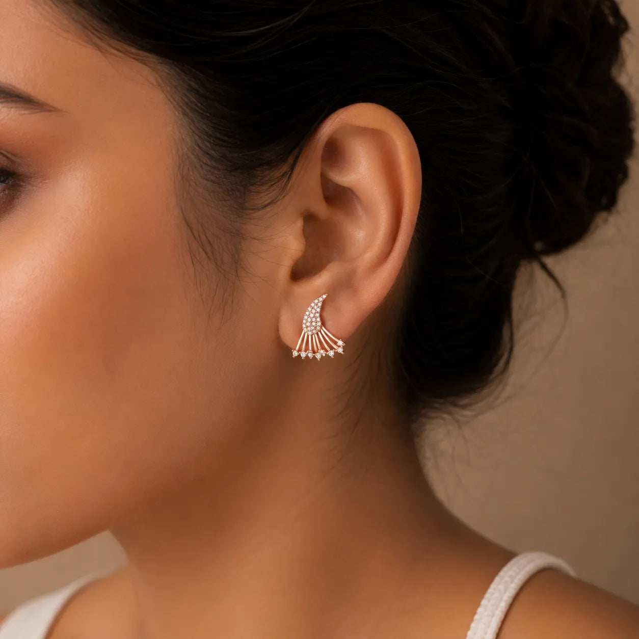 Rose Gold Crystal Fan Stud