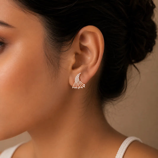 Rose Gold Crystal Fan Stud