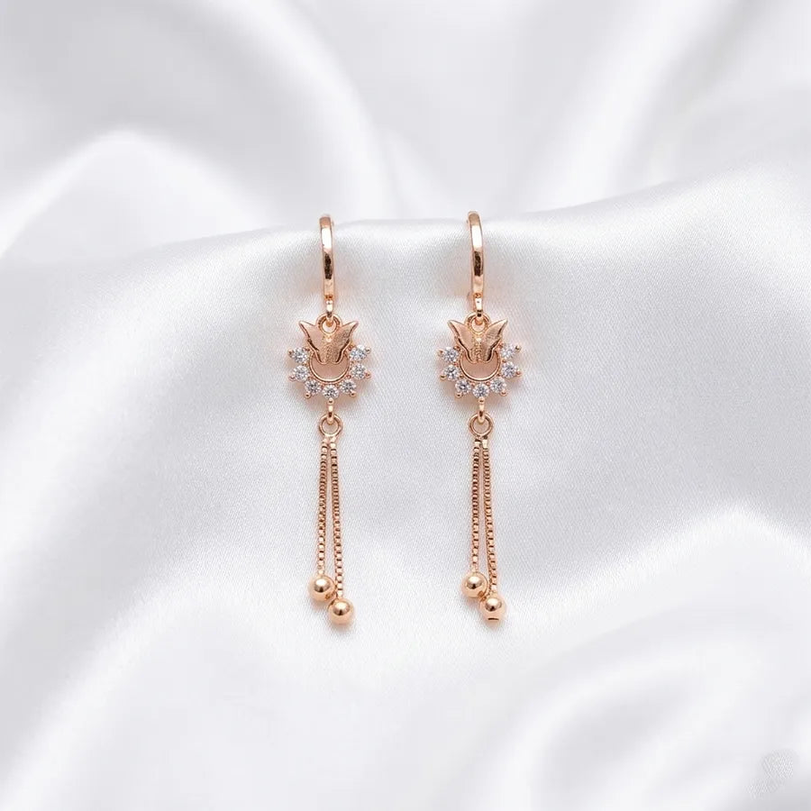 Rose Gold Floral Drop Tassel Earring