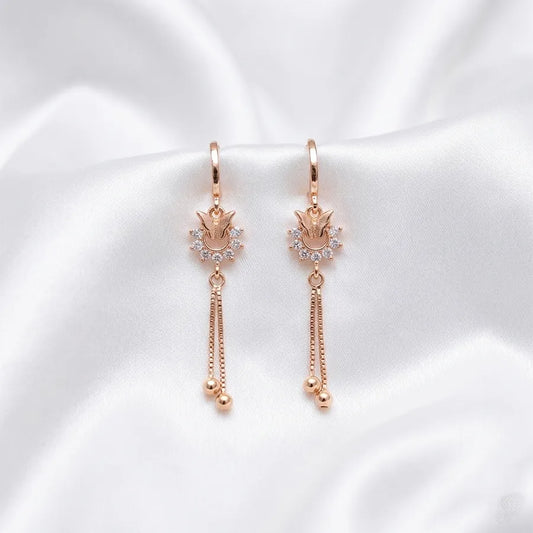 Rose Gold Floral Drop Tassel Earring