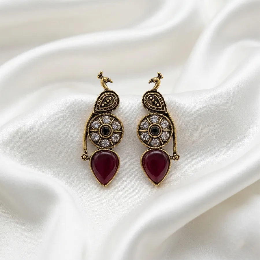 Vintage Peacock  Drop Statement Earring