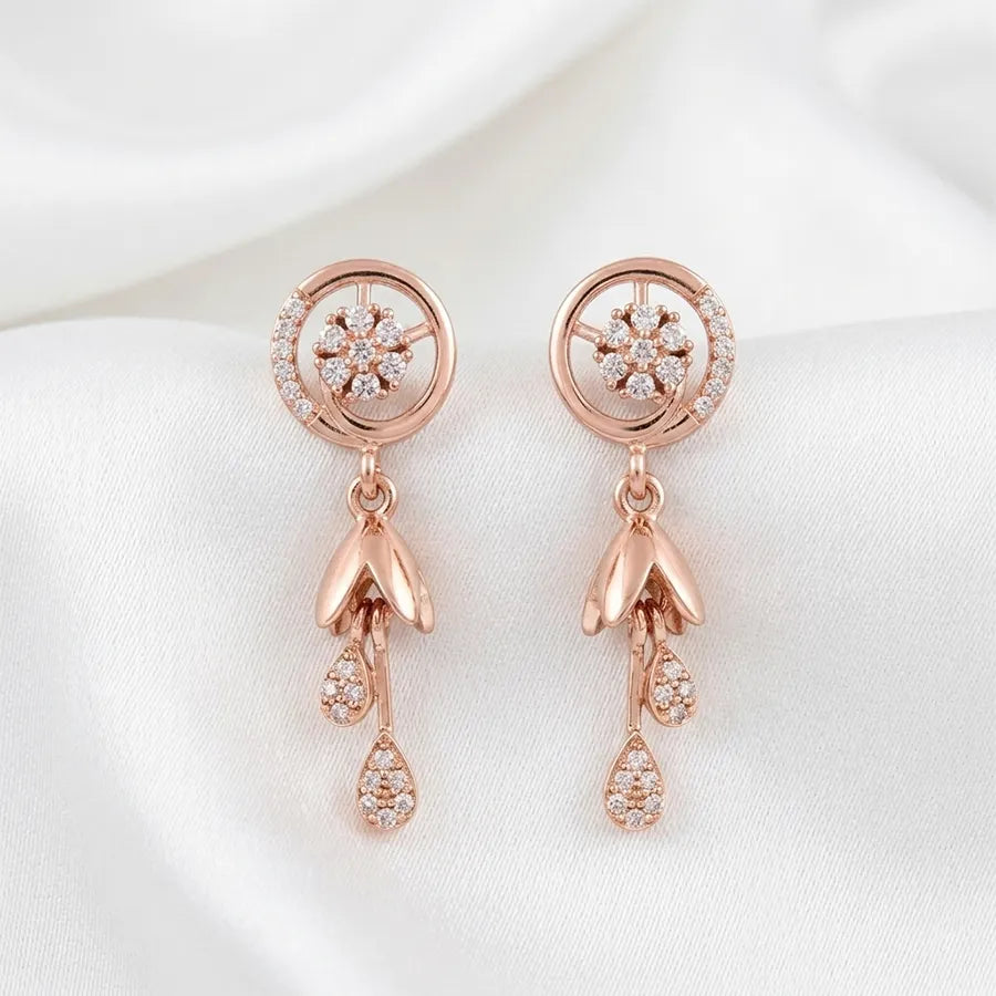 Rose Gold Floral Crystal Jhumka