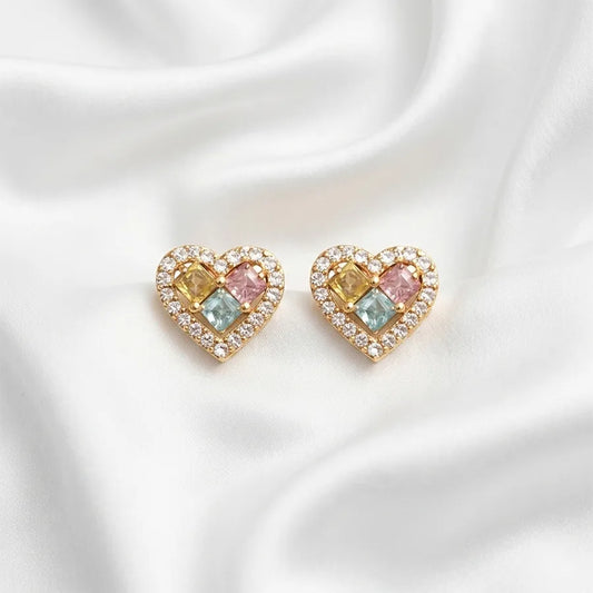 Pastel Crystal Heart Stud