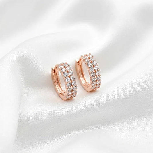 Rose Gold Triple Row Pave Huggie Hoop