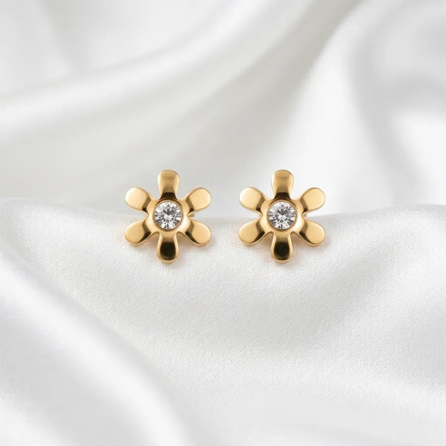 Gold Daisy Crystal Stud
