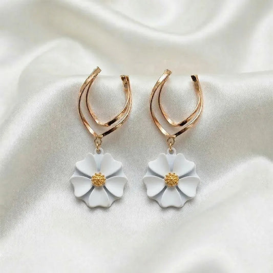 Dual-Arc Gold & Enamel Drop Statement Stud