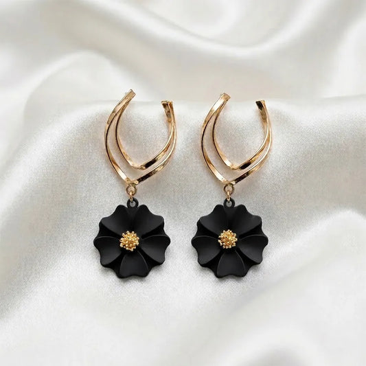 Dual-Arc Gold & Enamel Drop Statement Stud