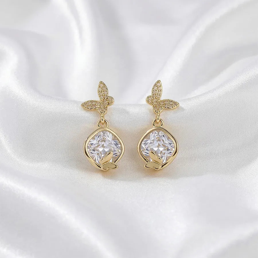 Butterfly Halo Crystal Drop Stud