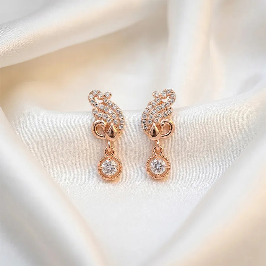 Rose Gold Swan Drop Earrings