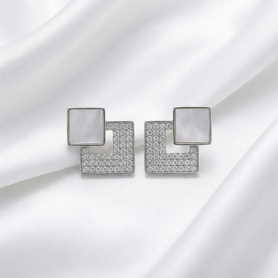 Geometric Square Pave & Shell Stud