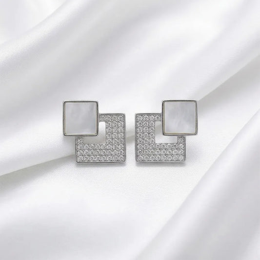 Geometric Square Pave & Shell Stud